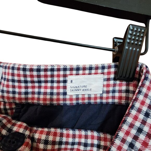 Gap Signature Skinny Ankle Plaid Pants In Checkered Red Navy Blue womens size 8 - Picture 4 of 4